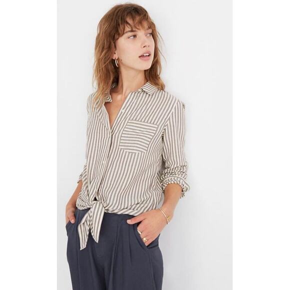 Madewell Tops - Madewell Tie Front Button Up Shirt in Maitland Stripe Size Med